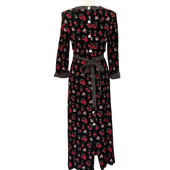 S. L. Fashions red/black floral/dot maxidress, vintage, 10, cottagecore, prairie - Picture 3 of 6